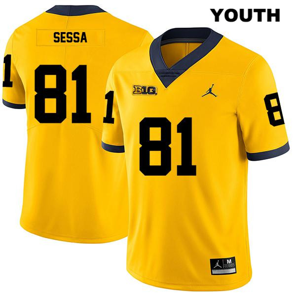 Youth NCAA Michigan Wolverines Will Sessa #81 Yellow Jordan Brand Authentic Stitched Legend Football College Jersey VT25B20IB